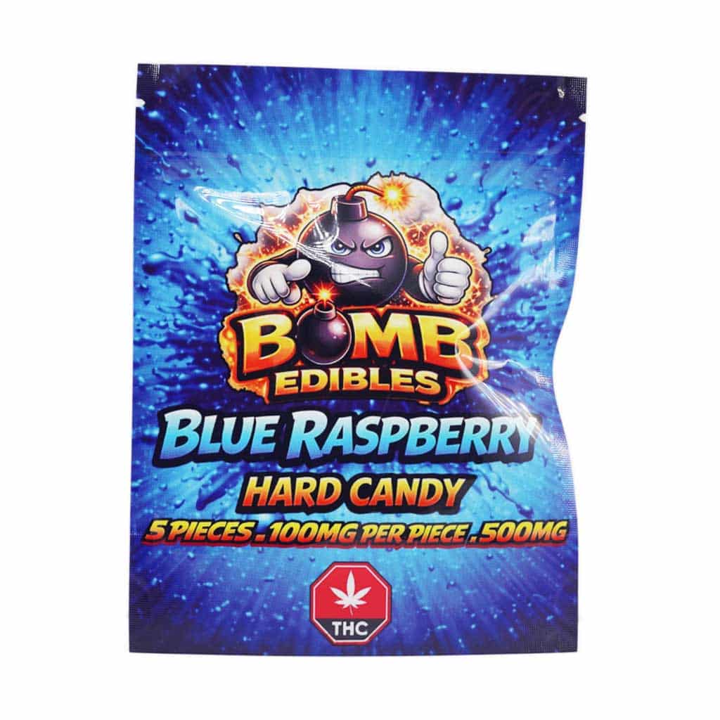 Bomb Edibles – 500mg THC Hard Candy – Blue Raspberry - Image 1