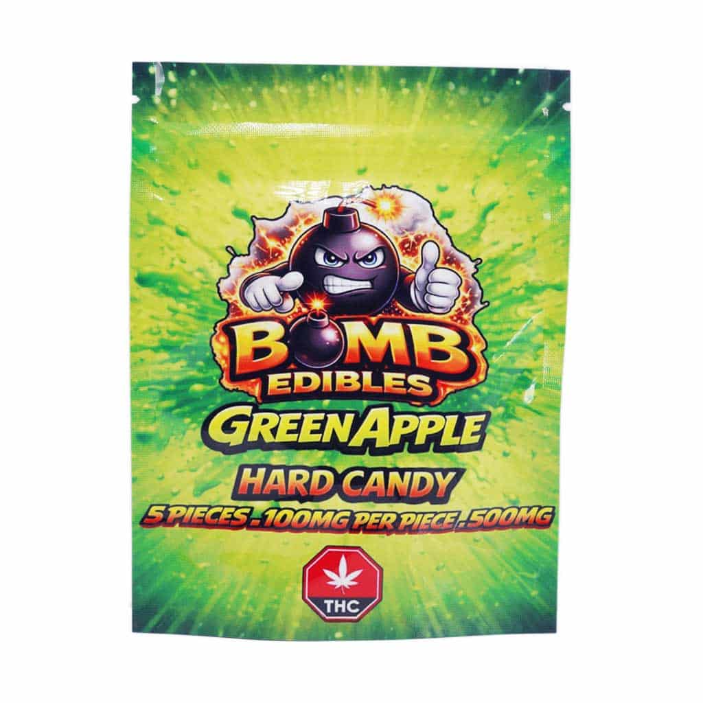 Bomb Edibles – 500mg THC Hard Candy – Green Apple - Image 1