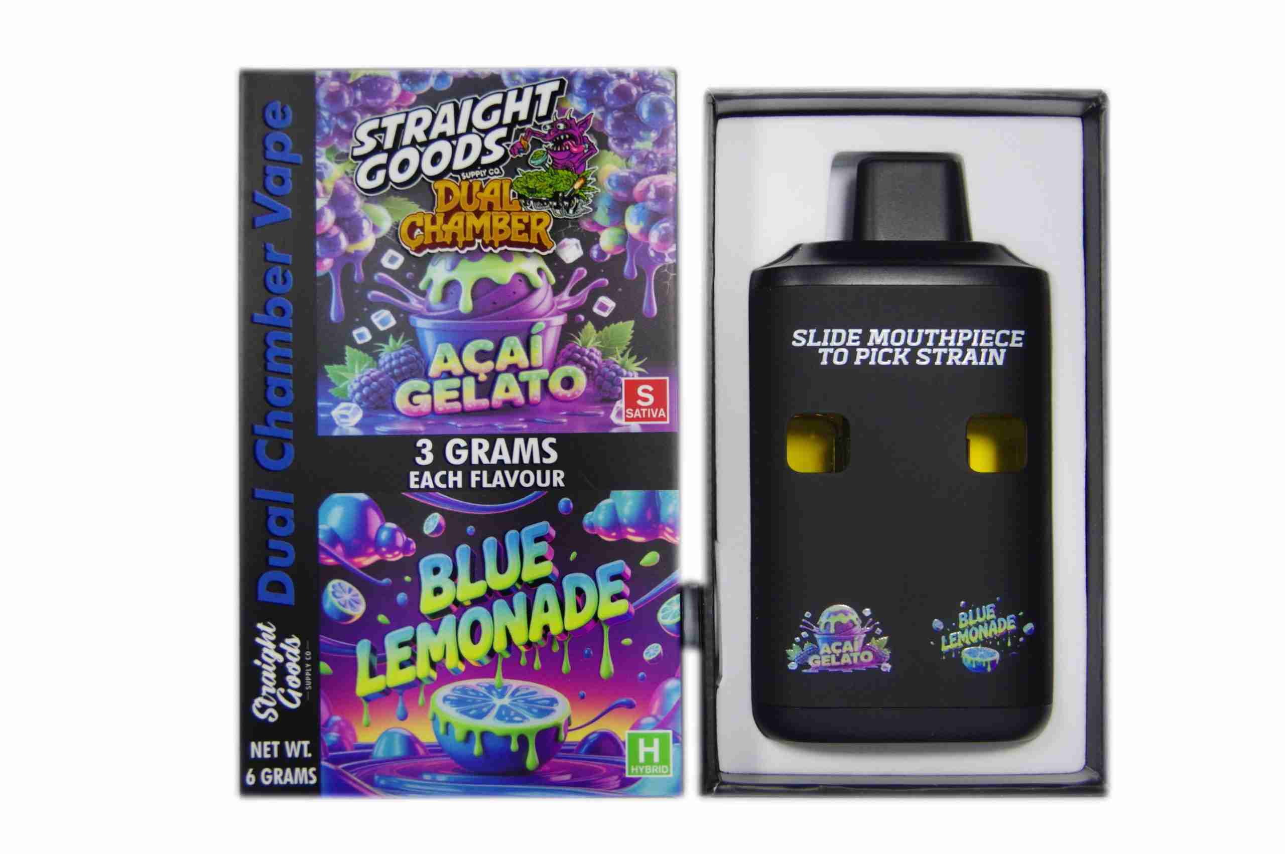 Straight Goods – Dual Chamber Vape – Acai Gelato + Blue Lemonade (3 Grams + 3 Grams) - Image 1