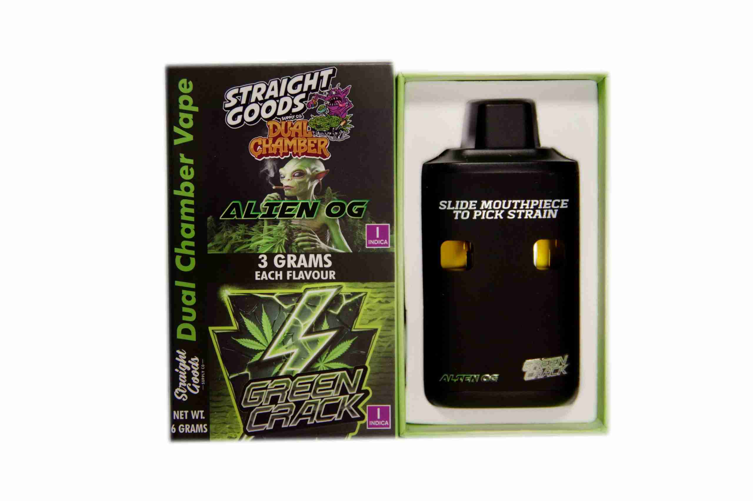 Straight Goods – Dual Chamber Vape – Alien OG + Green Crack (3 Grams + 3 Grams) - Image 1