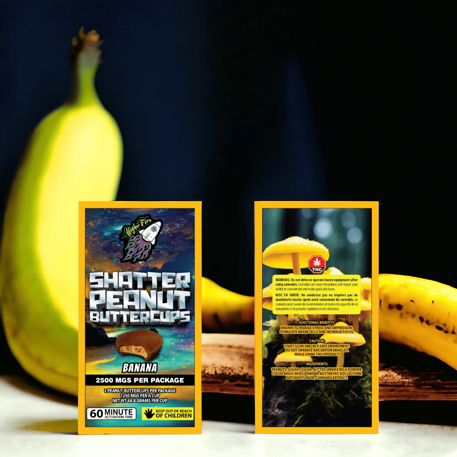 Higher Fire Extracts – Shatter Peanut Butter Chocolate Cups – Banana 2500mg THC - Image 1