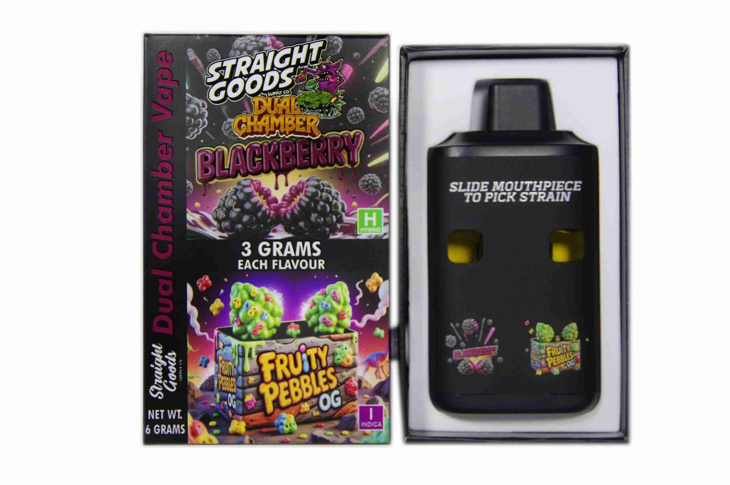 Straight Goods – Dual Chamber Vape – Blackberry + Fruity Pebbles OG (3 Grams + 3 Grams) - Image 1