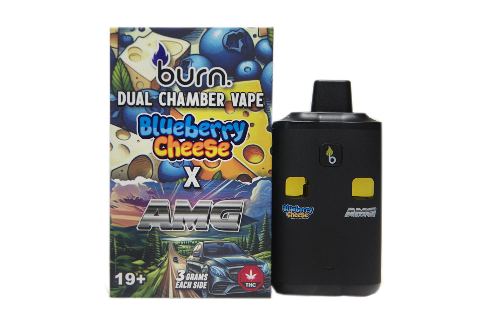 Burn Extracts – Dual Chamber Disposable Vape – Blueberry Cheese + AMG (3+3 Gram) - Image 1