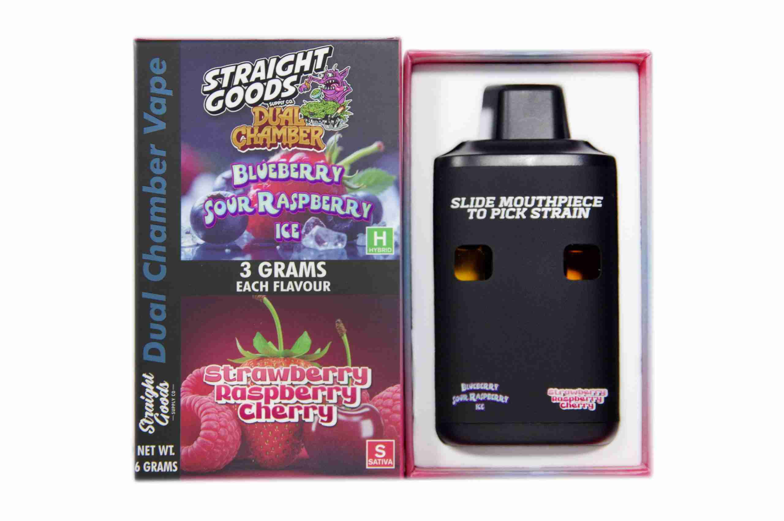 Straight Goods – Dual Chamber Vape – Blueberry Sour Raspberry Ice + Strawberry Raspberry Cherry (3 Grams + 3 Grams) - Image 1
