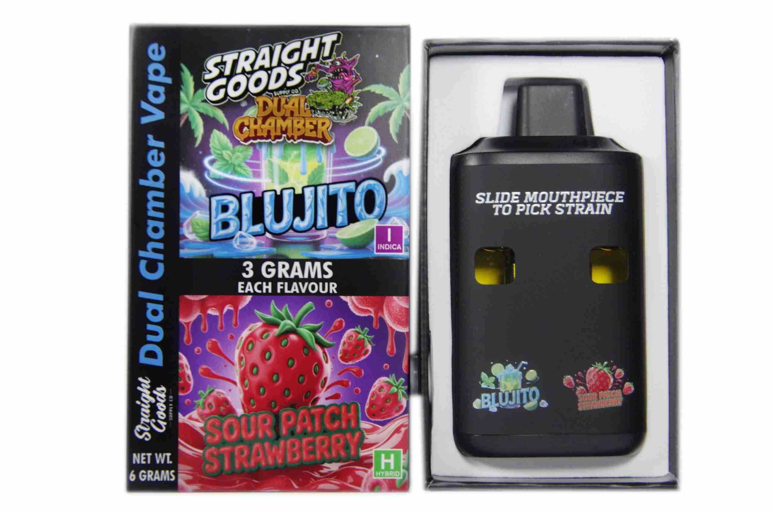 Straight Goods – Dual Chamber Vape – Blujito + Sour Patch Strawberry (3 Grams + 3 Grams) - Image 1