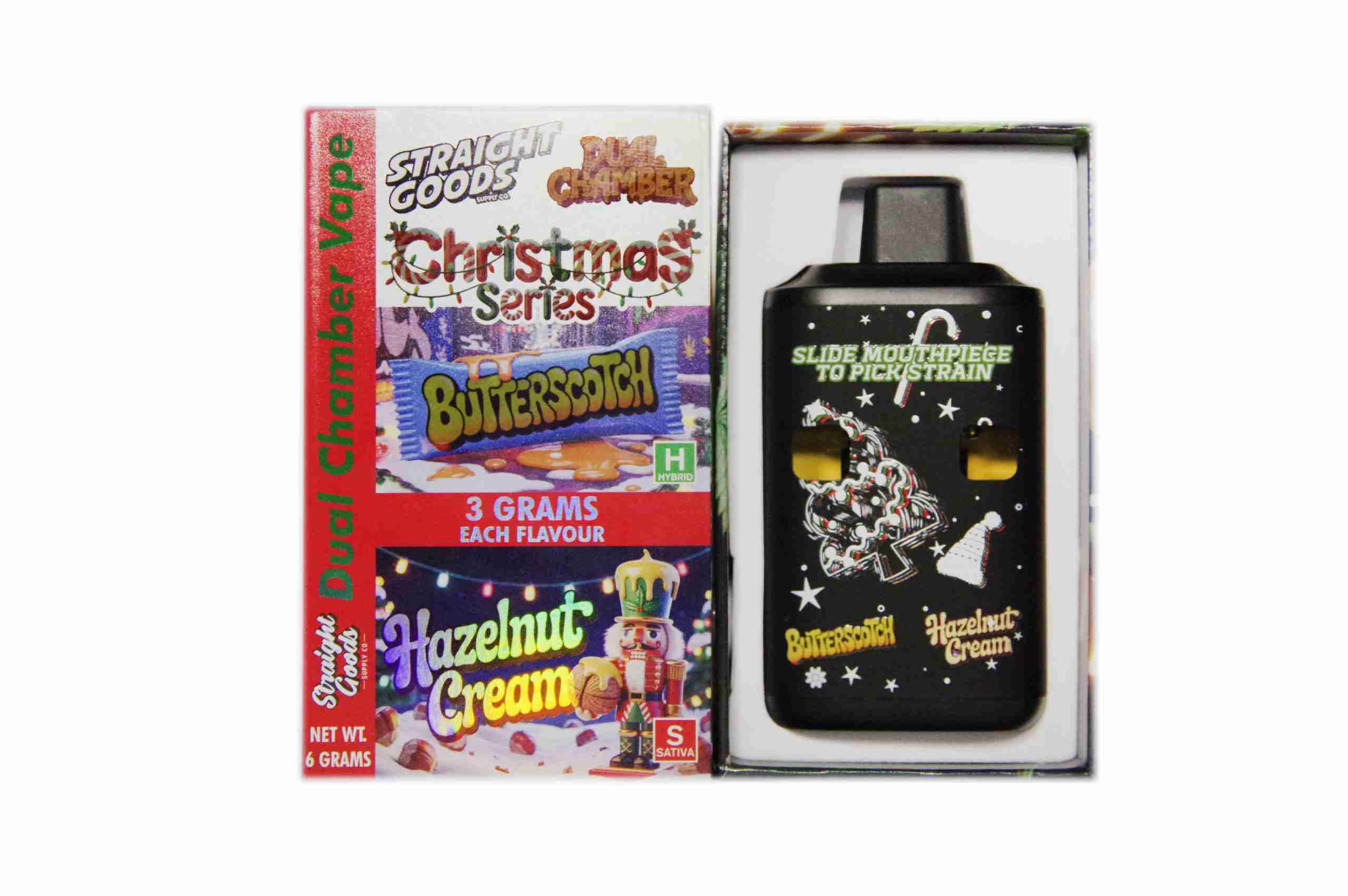Straight Goods – Dual Chamber Vape – Christmas Series – Butterscotch + Hazelnut Cream (3 Grams + 3 Grams) - Image 1