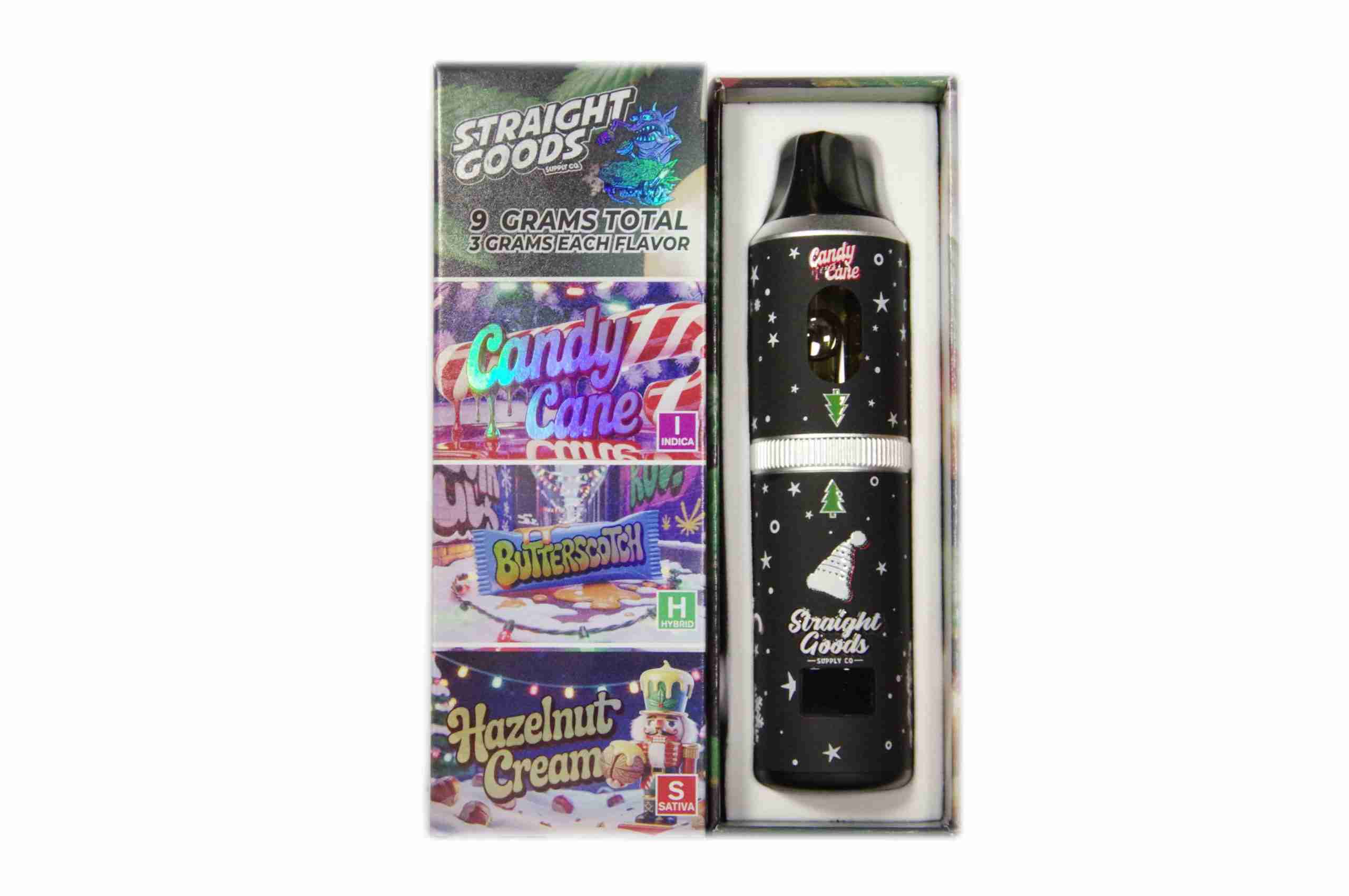 Straight Goods – Triple Chamber Vape – Christmas Series – Candy Cane + Butterscotch + Hazelnut Cream (3 Grams + 3 Grams + 3 Gram) - Image 1