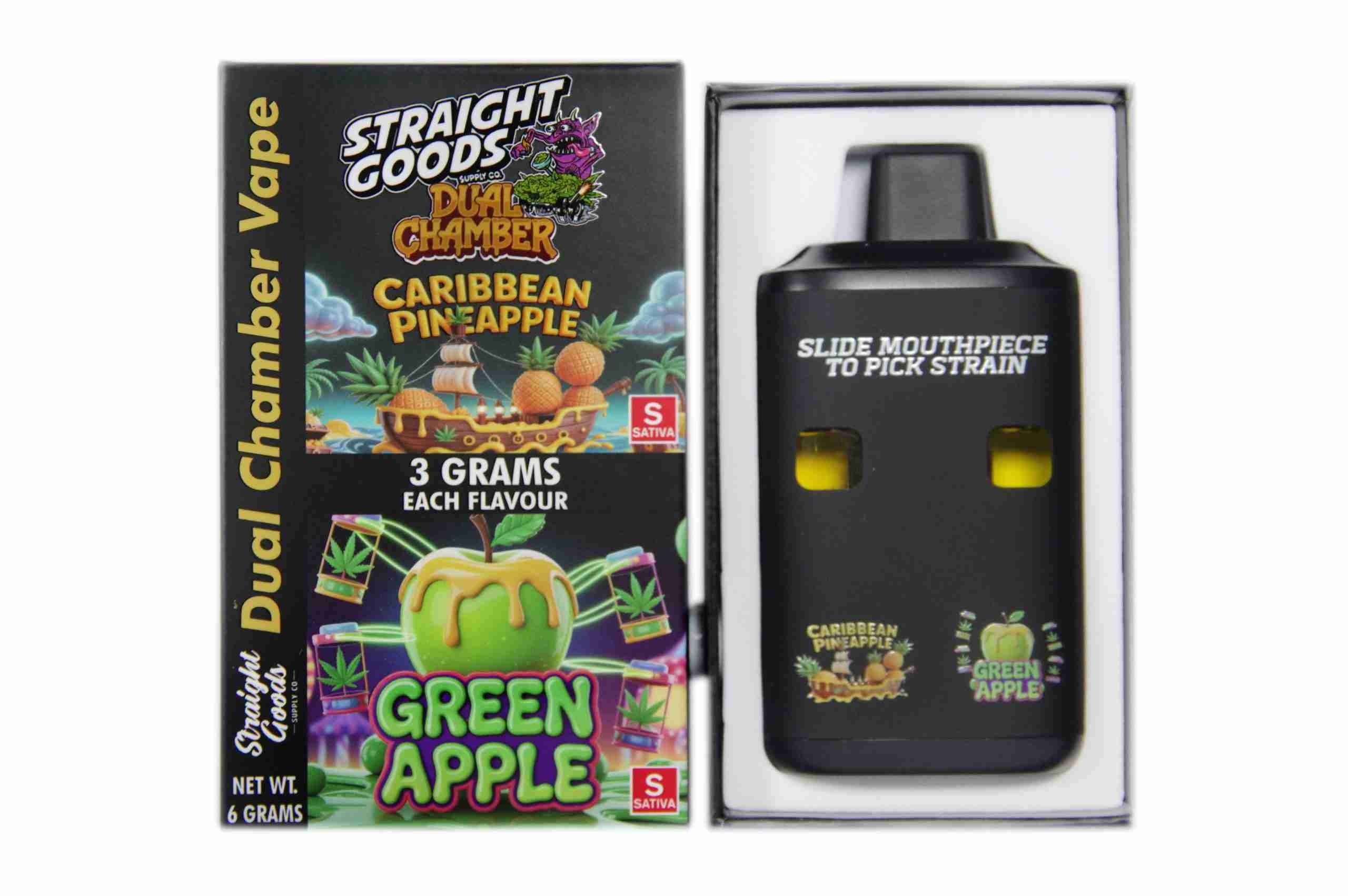 Straight Goods – Dual Chamber Vape – Caribbean Pineapple + Green Apple (3 Grams + 3 Grams) - Image 1