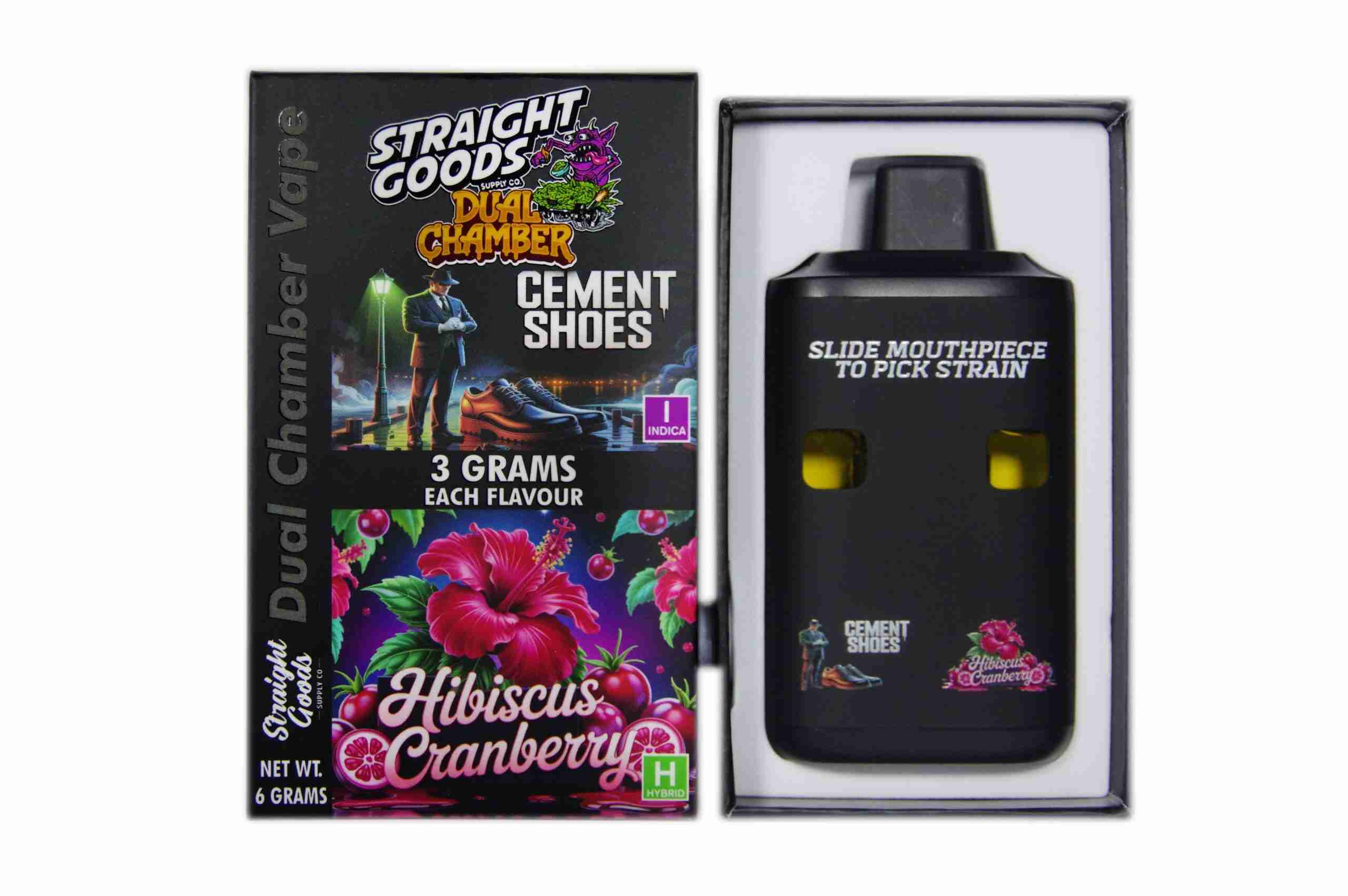 Straight Goods – Dual Chamber Vape – Cement Shoes + Hibiscus Cranberry (3 Grams + 3 Grams) - Image 1