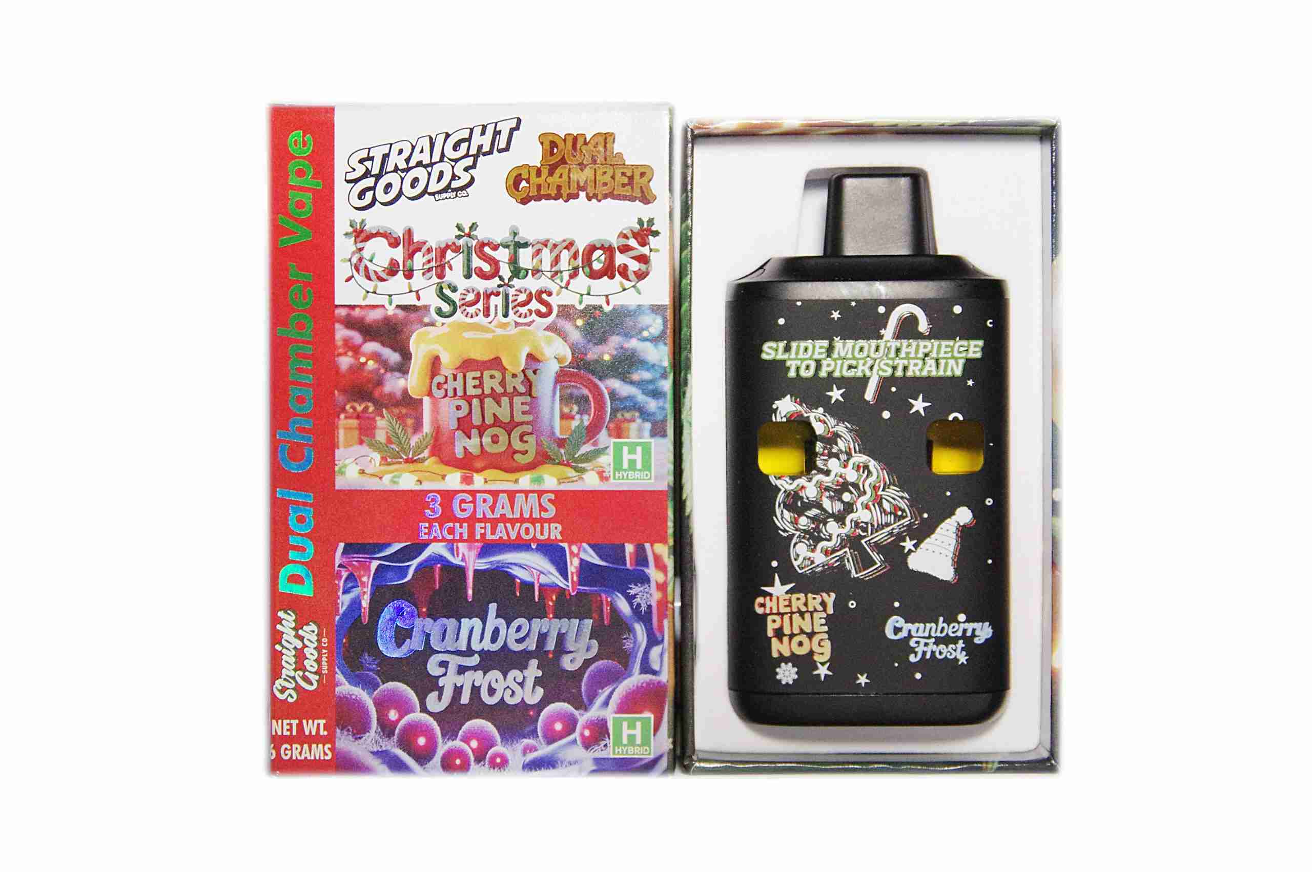 Straight Goods – Dual Chamber Vape – Christmas Series – Cherry Pine Nog + Cranberry Frost (3 Grams + 3 Grams) - Image 1