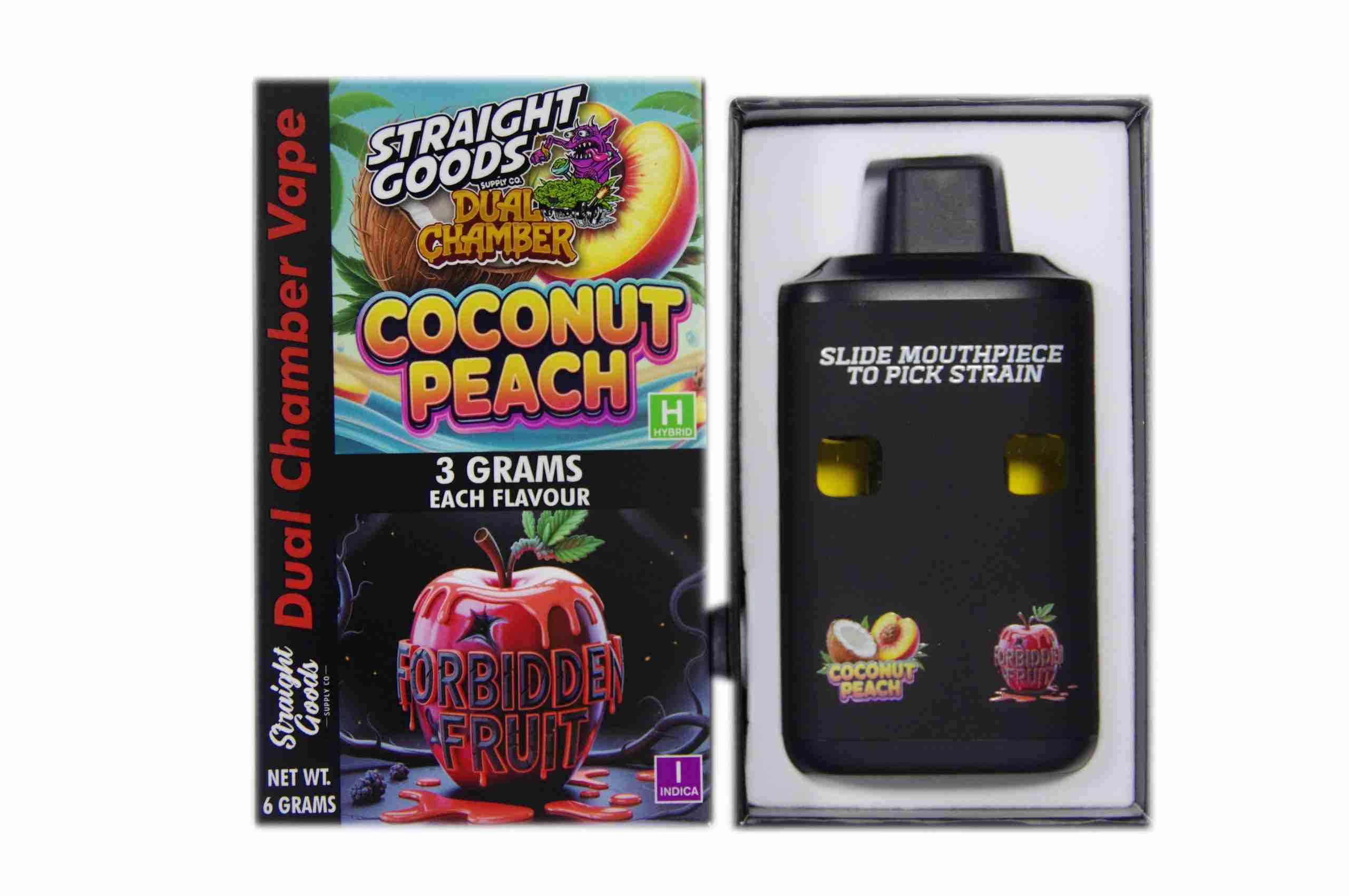 Straight Goods – Dual Chamber Vape – Coconut Peach + Forbidden Fruit (3 Grams + 3 Grams) - Image 1