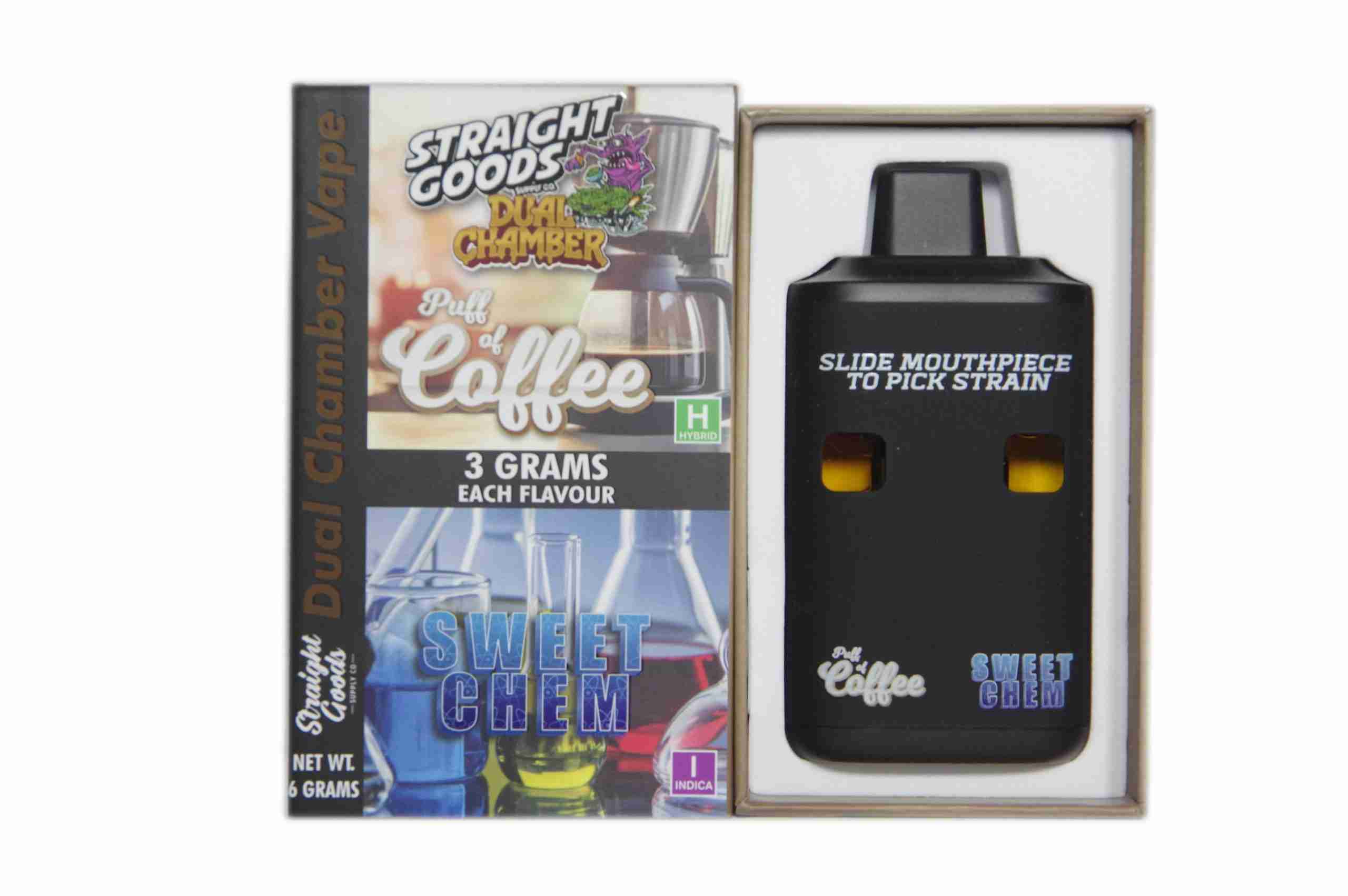 Straight Goods – Dual Chamber Vape – Puff of Coffee + Sweet Chem (3 Grams + 3 Grams) - Image 1