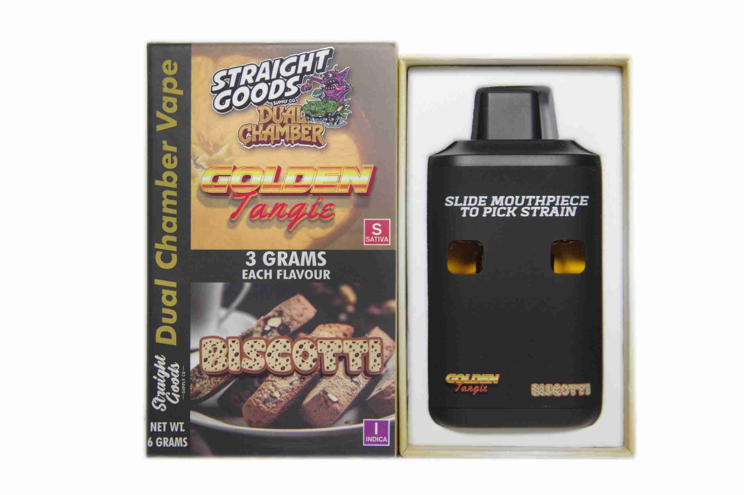 Straight Goods – Dual Chamber Vape – Golden Tangie + Biscotti (3 Grams + 3 Grams) - Image 1