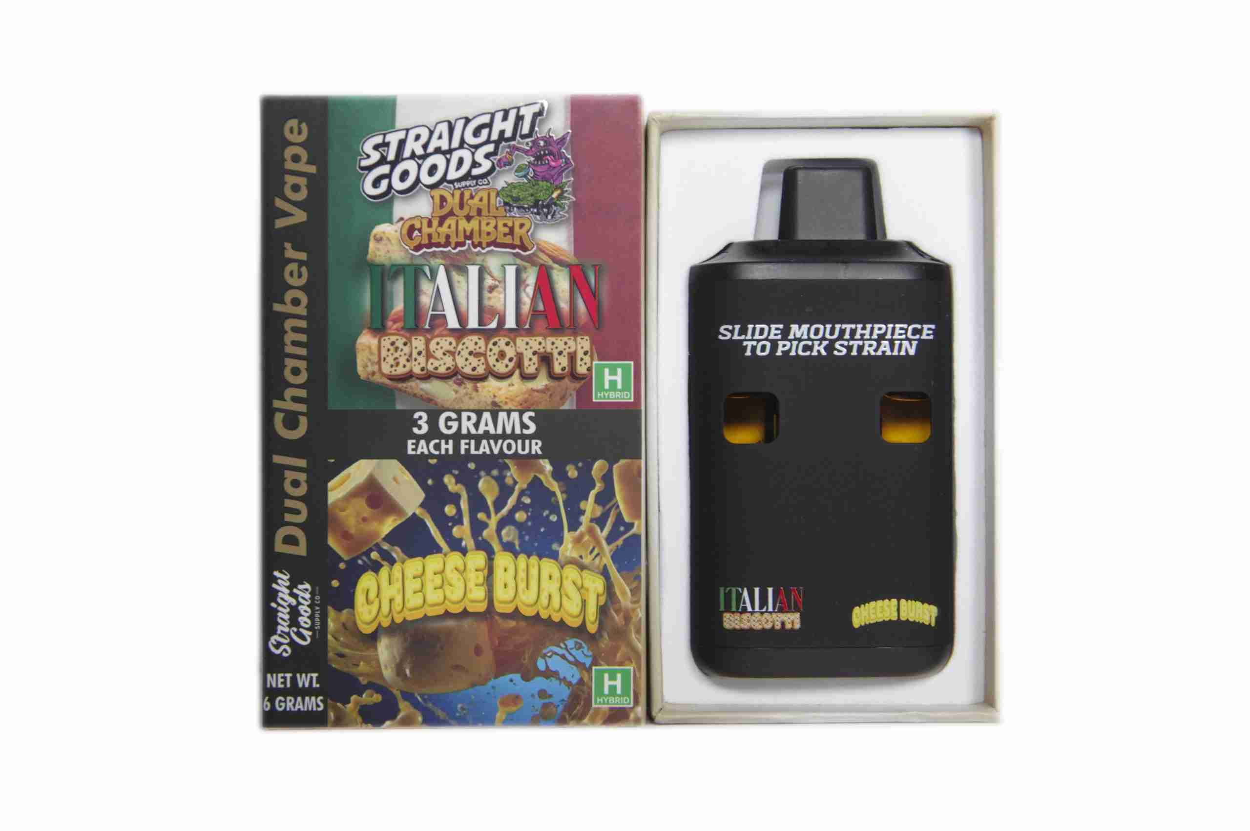 Straight Goods – Dual Chamber Vape – Italian Biscotti + Cheese Burst (3 Grams + 3 Grams) - Image 1