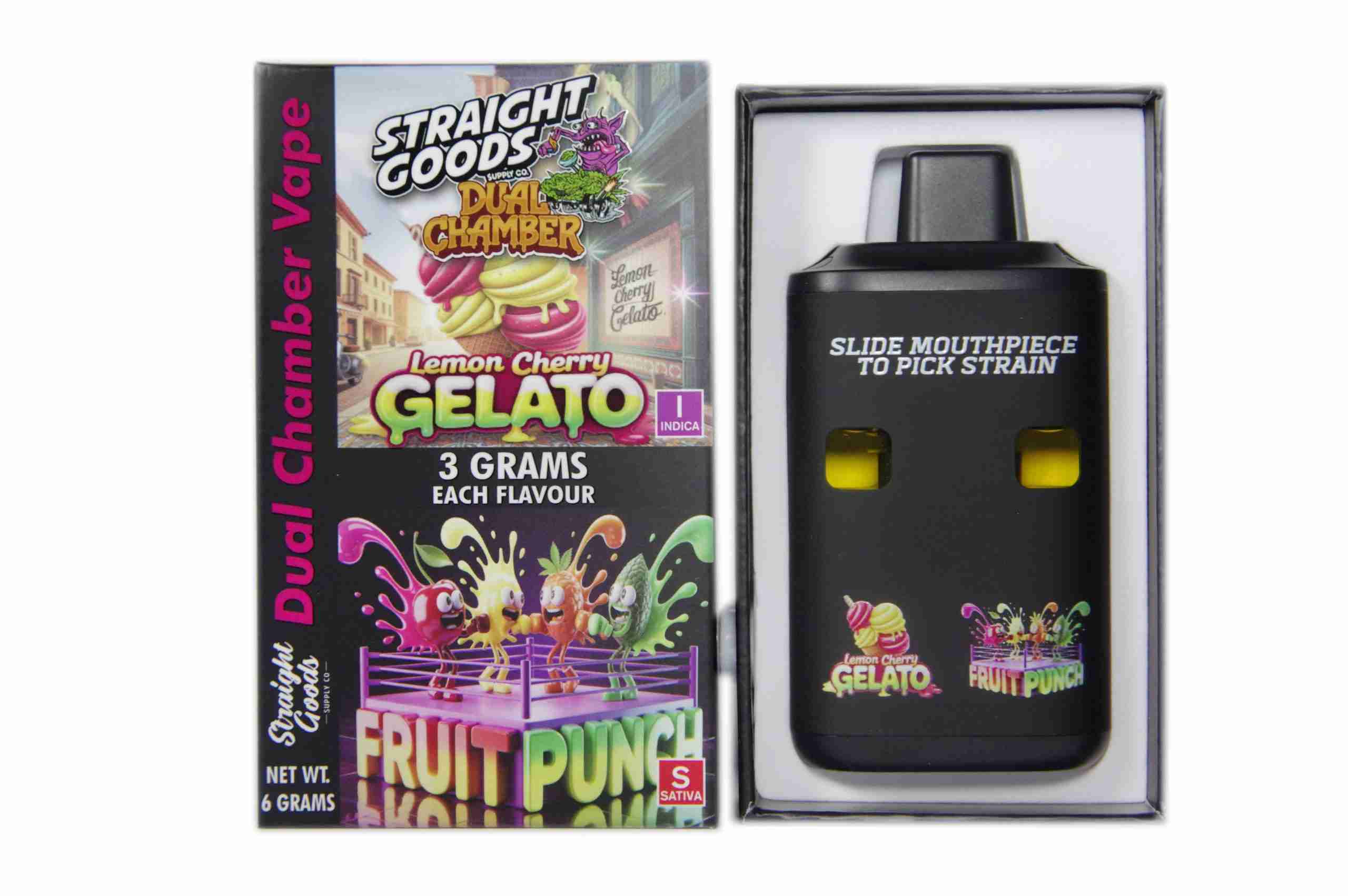 Straight Goods – Dual Chamber Vape – Lemon Cherry Gelato + Fruit Punch (3 Grams + 3 Grams) - Image 1