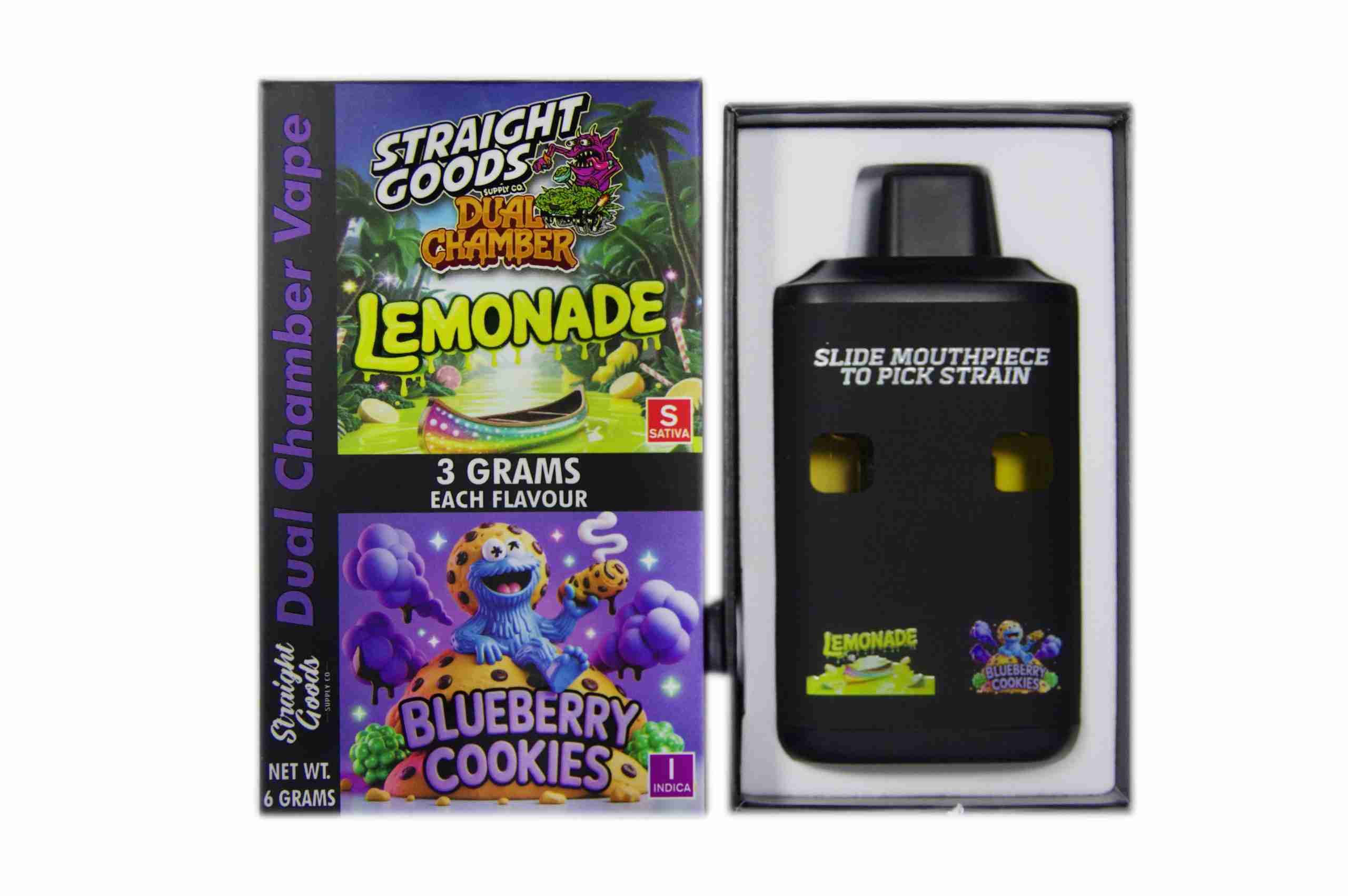 Straight Goods – Dual Chamber Vape – Lemonade + Blueberry Cookies (3 Grams + 3 Grams) - Image 1
