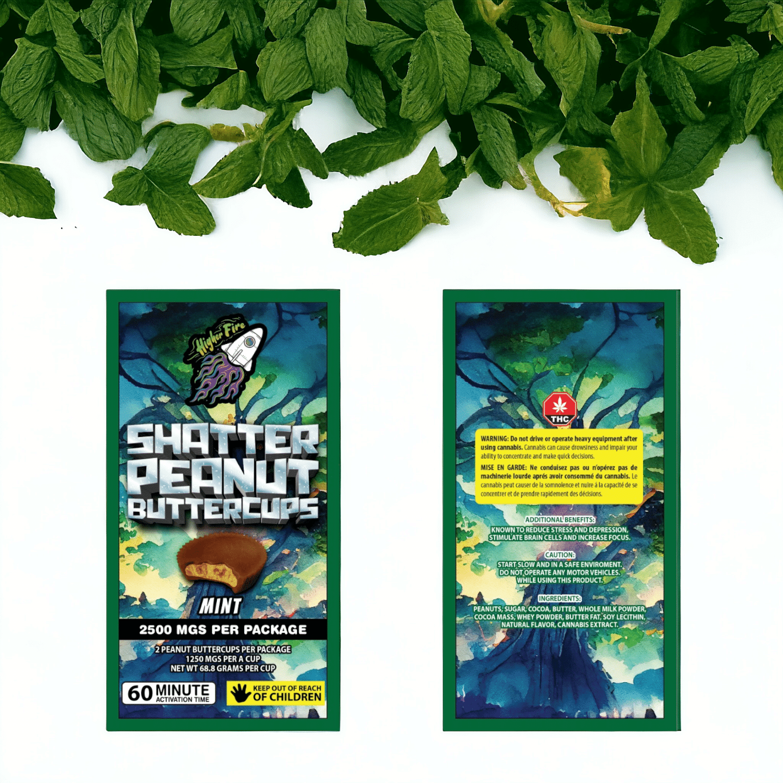 Higher Fire Extracts – Shatter Peanut Butter Chocolate Cups – Mint 2500mg THC - Image 1
