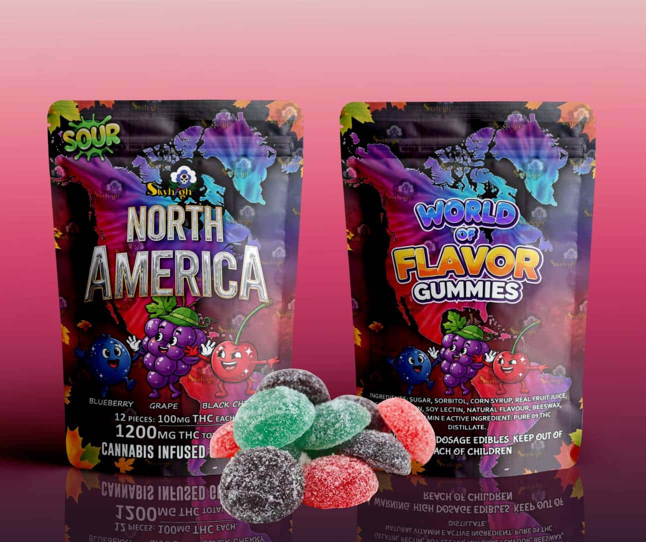 Sky High Edibles – World of Flavor Gummies – North America (1200mg THC) - Image 1