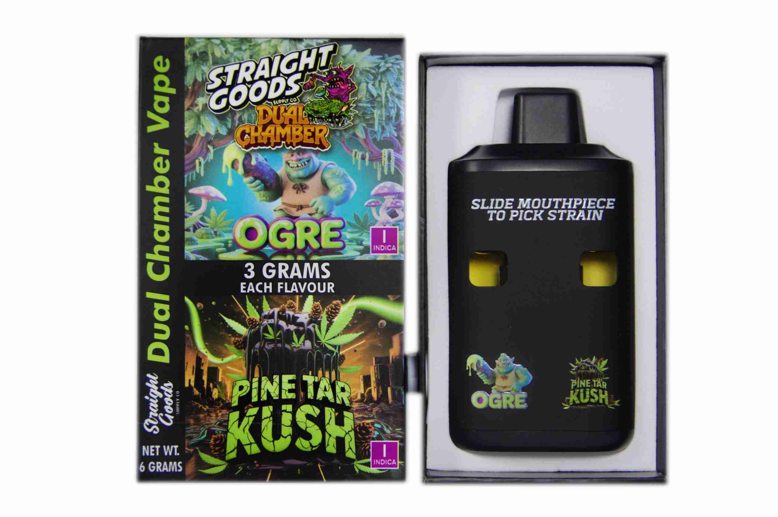 Straight Goods – Dual Chamber Vape – Ogre + Pine Tar Kush (3 Grams + 3 Grams) - Image 1