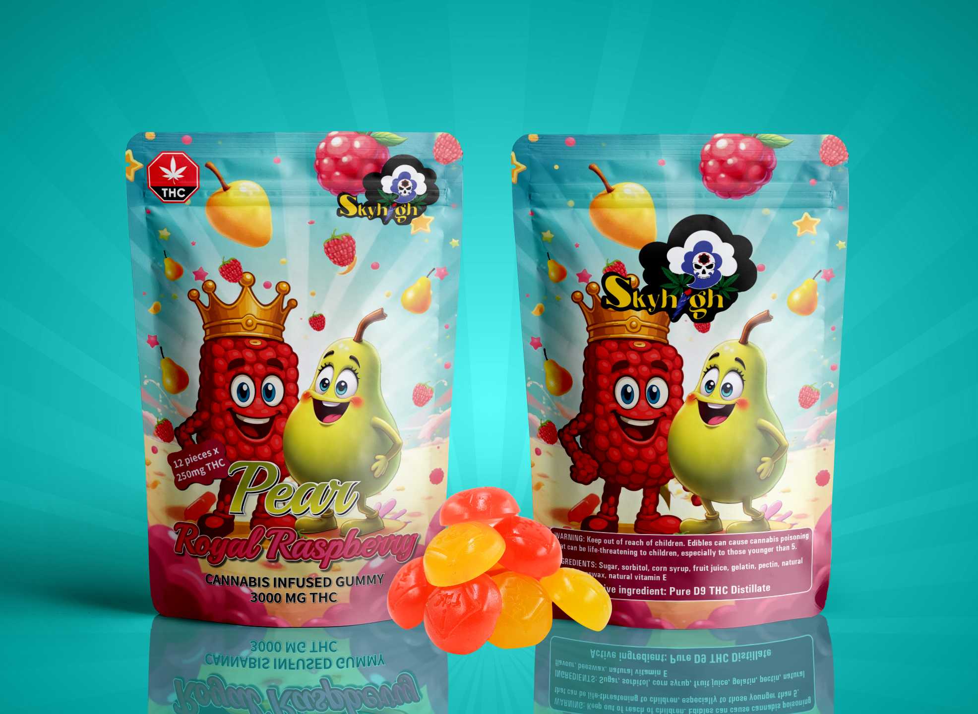 Sky High Edibles – Pear + Royal Raspberry Gummy 3000mg THC - Image 1