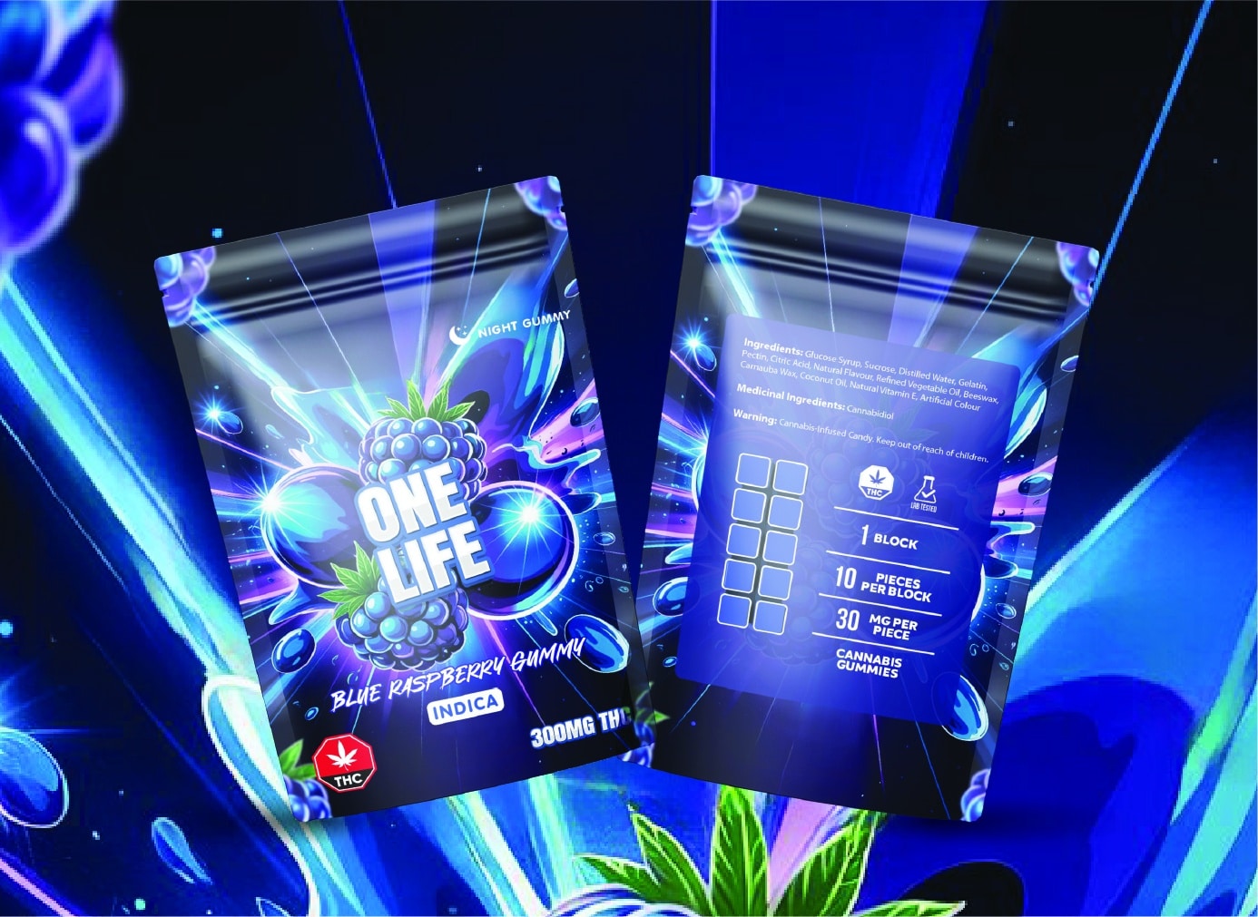 One Life Edibles – Blue Raspberry Gummy – 300mg THC (Indica) - Image 1