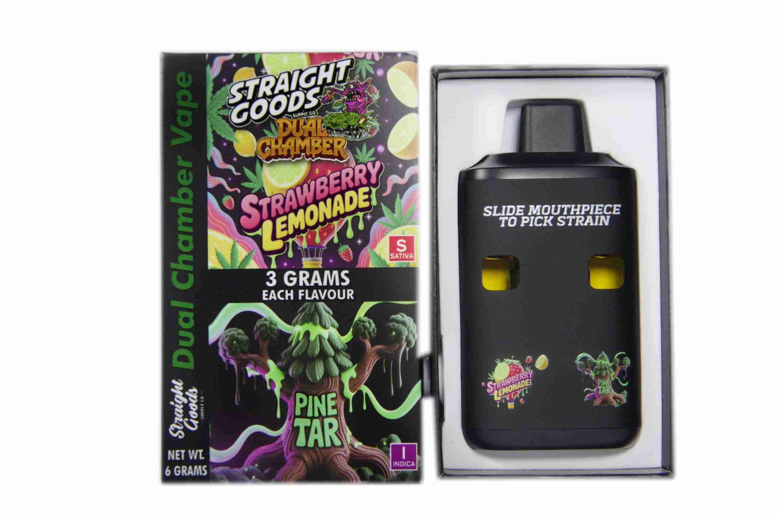 Straight Goods – Dual Chamber Vape – Strawberry Lemonade + Pine Tar (3 Grams + 3 Grams) - Image 1