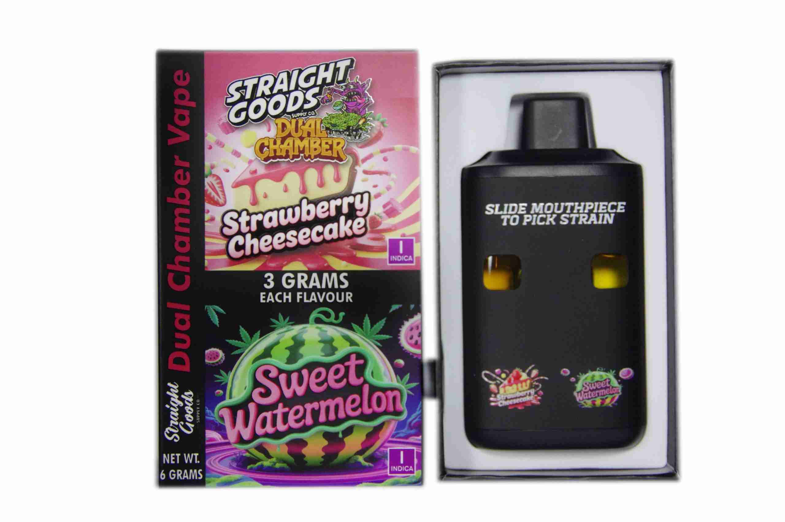 Straight Goods – Dual Chamber Vape – Strawberry Cheesecake + Sweet Watermelon (3 Grams + 3 Grams) - Image 1