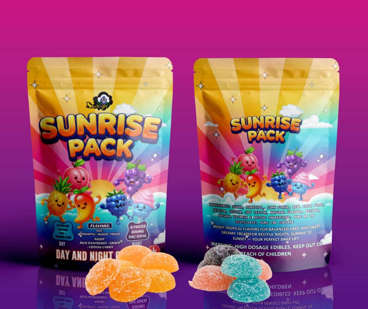 Sky High Edibles – Day and Night Gummies – Sunrise Pack (900mg THC : 300mg CBD) - Image 1