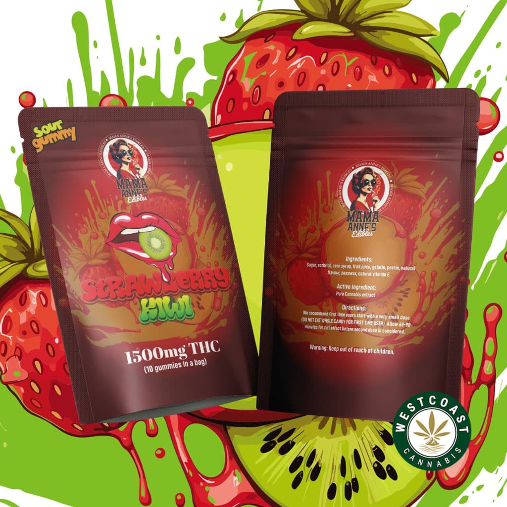 Mama Anne’s Edibles – Strawberry Kiwi Gummy – 1500mg THC - Image 1